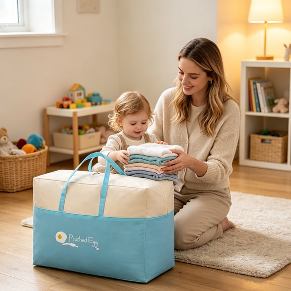 60L Quilt Storage Bag | Clothing Bag for Moving | Oversized Household Storage Sack - Extra Large Heavy Duty Oxford Cloth Comforter Storage for Bedding, Blankets, Comforters, Clothes