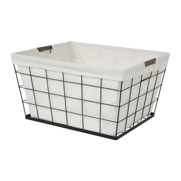 60L Rectangular Steel Laundry Basket, Black & Natural, Adult
