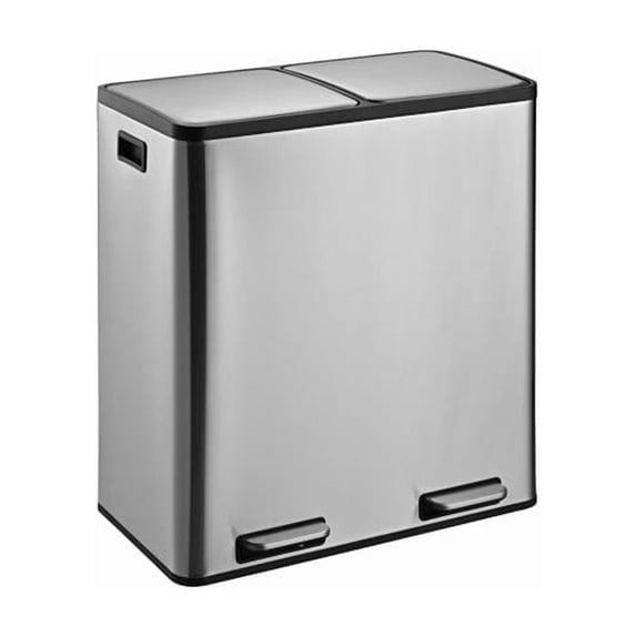 60L Stainless Steel Dual Compartment Trash & Recycling Bin - Satin Finish