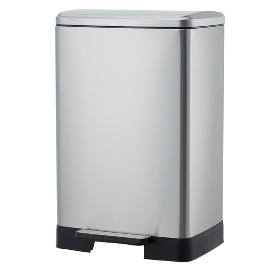 60L Stainless Steel Kitchen Trash Can - Foot Pedal, Soft-Close Silent Lid, Removable Inner Bucket, Fingerprint & Rust Resistant, Large Capacity Garbage Bin for Home, Office, Bathroom - Silver