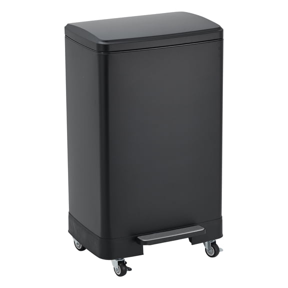 60L Stainless Steel Kitchen Trash Can with Step Pedal - Smooth Rolling Wheels - Soft Close Lid - Removable Inner Bucket - Fingerprint & Rust Resistant - Odor Control - Home, Office, Bathroom - Black