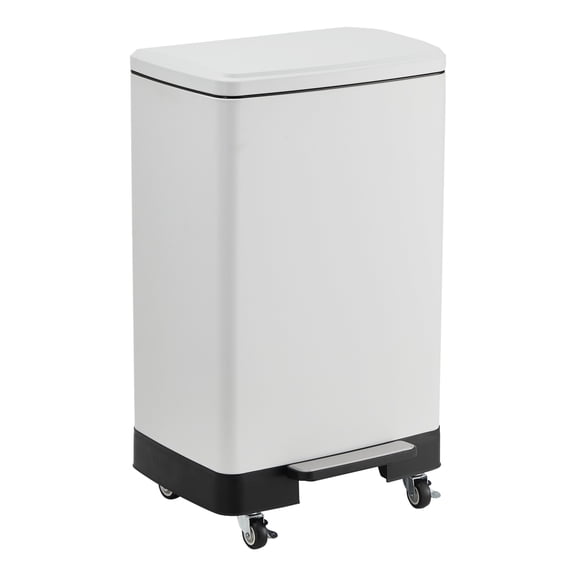60L Stainless Steel Kitchen Trash Can with Step Pedal, Soft Close Lid, Removable Inner Bucket, Fingerprint Resistant, Smooth Rolling Wheels, Large Capacity Garbage Bin for Home, Office, Bathroom