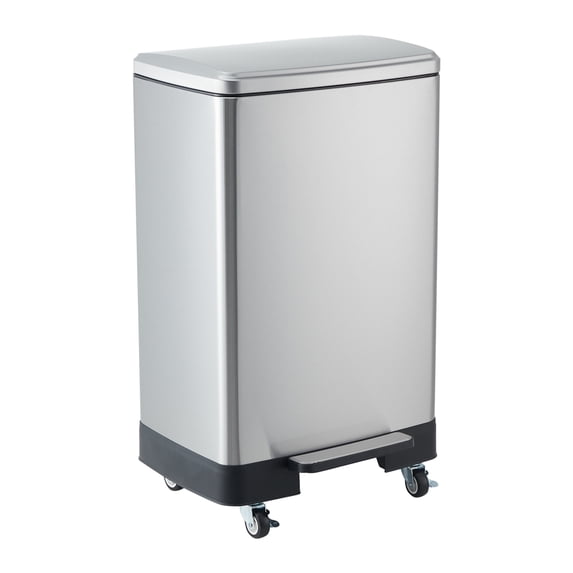 60L Step-On Stainless Steel Kitchen Trash Can - Soft Close Lid, Removable Inner Bucket, Smooth Wheels, Fingerprint Resistant, Rustproof, Large Garbage Bin for Home, Kitchen, Office