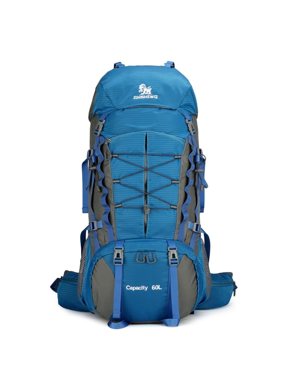 60L Hiking Camping Backpack with Inner Metal Frames,Large Rucksack with Rain Cover,WaterProof,Tactical Daypack for Men Women (LIGHT BLUE)