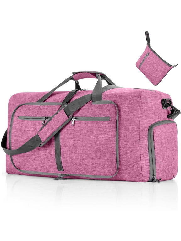 60L Travel Tote Bag for Men and Women - Foldable tote Bag With Shoe Compartment - Foldable Weekend Travel Bag. (Pink)