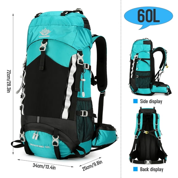 60L Waterproof Hiking Backpack - Durable Outdoor Camping & Travel Rucksack with Rain Cover, Orange