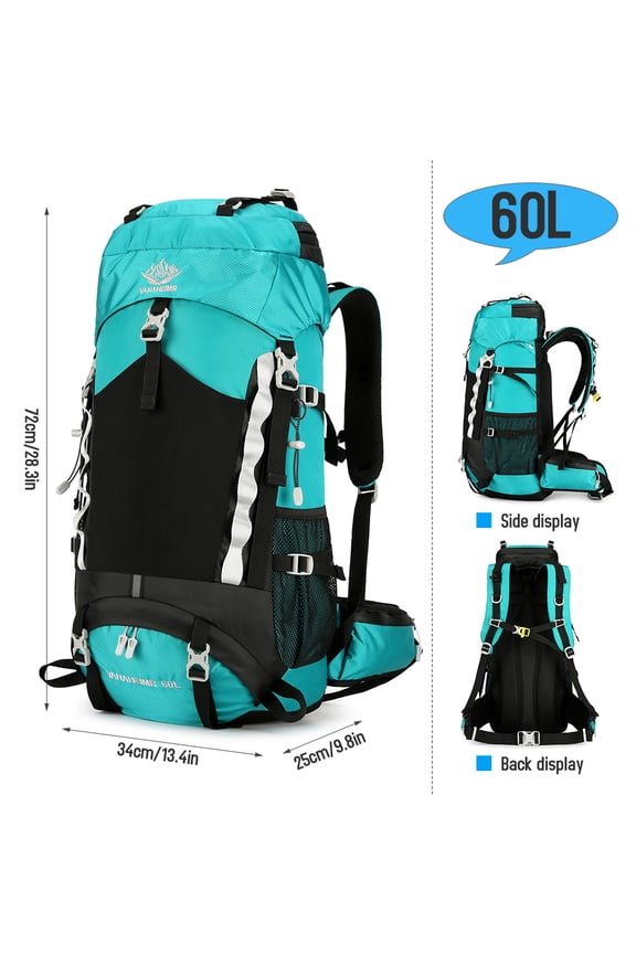 60L Waterproof Hiking Backpack - Durable Outdoor Camping & Travel Rucksack with Rain Cover, Orange