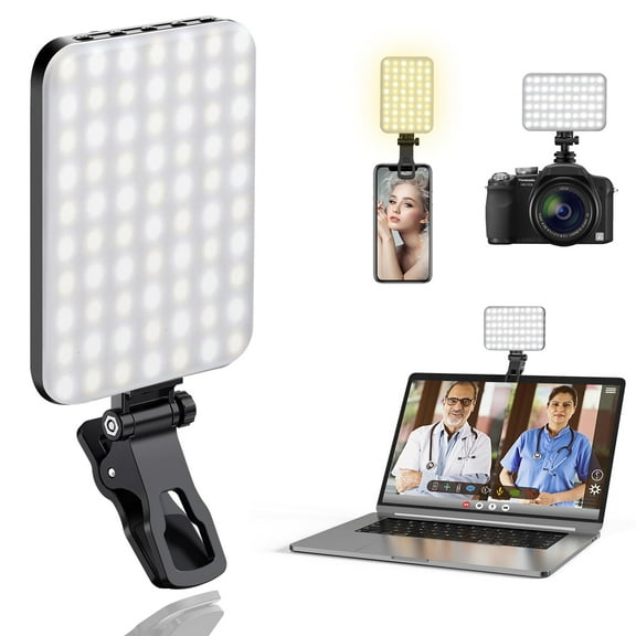 60LED Portable Selfie Light Video Conference Lighting with Clip & Camera Tripod Adapter Rechargeable
