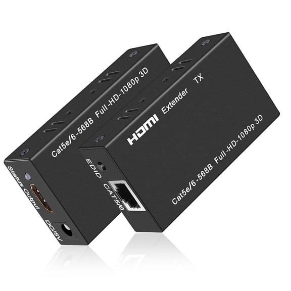 60M HDMI Extender, 1080P HDMI Transmitter and Receiver Over single RJ45 Cat6/7 Cables Up to 196ft(60m), HDMI Ethernet Extender, HDMI to RJ45/RJ45 to HDMI Transmitter