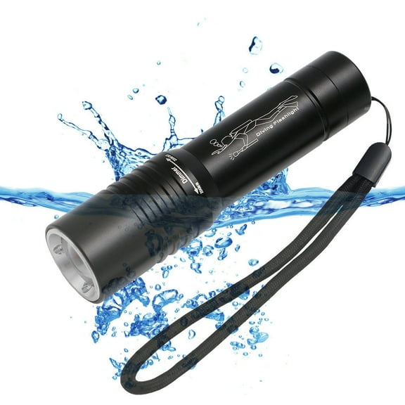 60M Waterproof LED Diving Flashlight, Zoomable Bright Torch with High Low Flash Modes, Aluminum Alloy Heavy Duty Underwater Lamp for Diving Camping Exploration