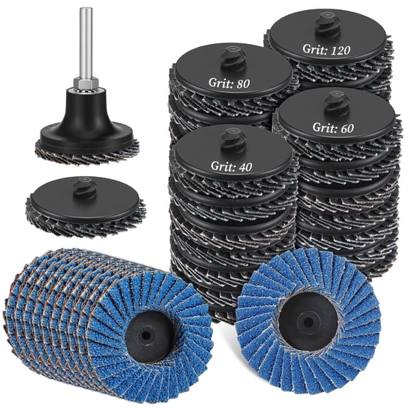 60PCS 2 Inch Die Grinder Sanding Disc Flap Discs, 40/60/80/120 Grits, Roll Lock Sanding Disc with 1/4 Inch Holder for Angle Grinder, Rust Removal, Grinding, Polishing, Deburring, Finishing