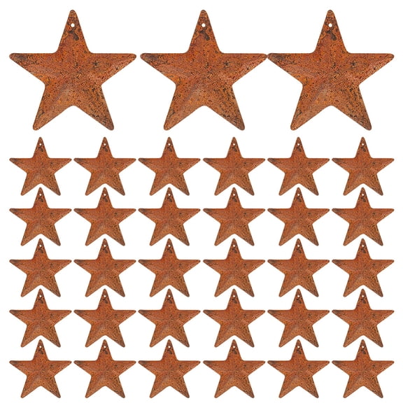60PCS 2" Rusty Metal Barn Star Vintage Primitives Country Decor Tin Steel Stars with Holes Rustic Ornament Original Retro Accents for Patriotic 4th