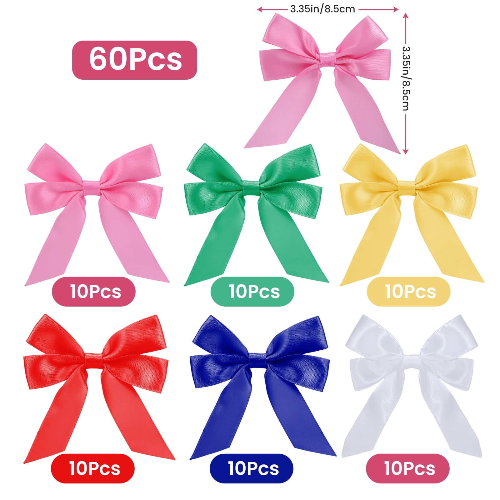 60PCS 3.35 Inch Ribbon Bows in Gift Box for Christmas Gift Wrapping, Holiday, Wedding Party Decorations - 6 Colors Available