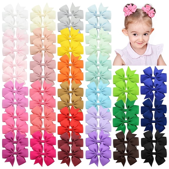 60PCS 3-Inch Grosgrain Ribbon Pinwheel Hair Bows in Pairs, Boutique Hair Clips for Baby Girls & Toddlers, Cute Hair Accessories & Birthday Gift Set