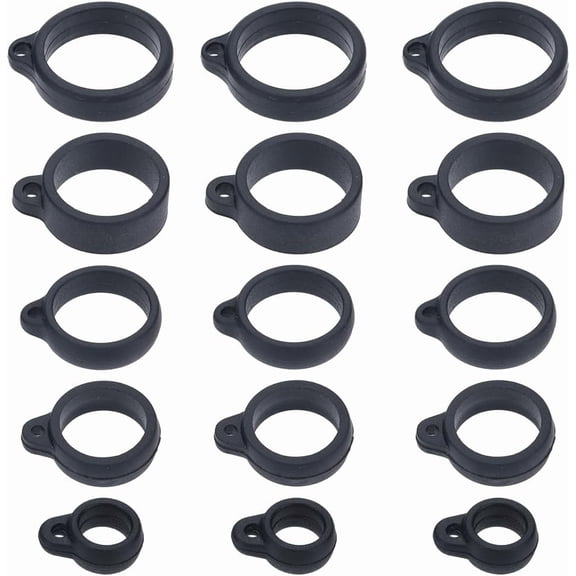 60PCS 5 Sizes Black Anti-Lost Silicone Rubber Rings 20.5/18/ 16/13/ 8mm Inner Diameter Adjustable Holder Necklace Lanyard Pendant