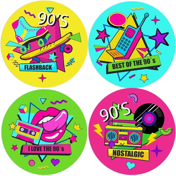 60PCS 90's Birthday Party Placemats - Disposable 13.7 Inch Round Table Mats for Dinner Table Decor - 90s Theme Rock Music Party Supplies