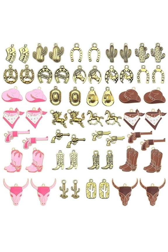 60PCS Antique Western Cowboy Charms Pendants Horse Hat cactus Cowboy Boot Charms for Bracelet Earrings Necklace Jewelry Making