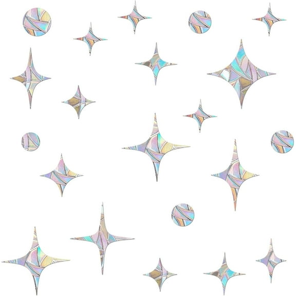 60PCS Bird Window Clings for Glass Windows, Rainbow Window Stickers for Birds, Anti Collision Window Decals, Star Style