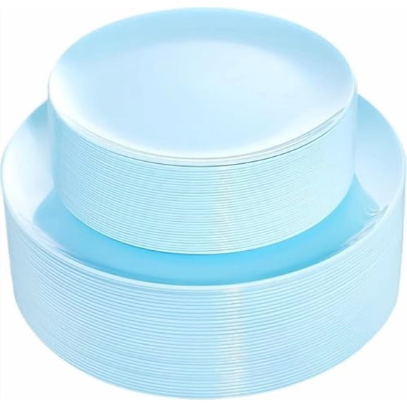 60PCS Blue Plastic Plates Disposable - Heavy Duty Light Blue Plates Include 30Pcs 10.25” Dinner Plates and 30Pcs 7.5” for Dessert/Salad in Baby Shower/Picnic