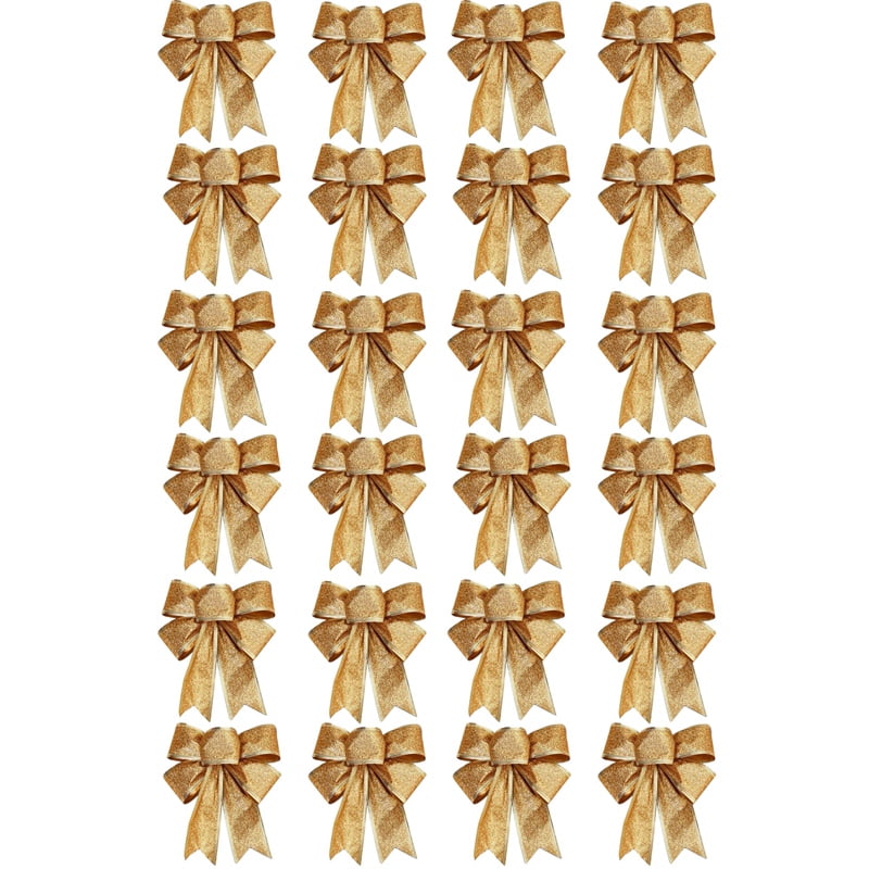 60PCS Christmas Tree Decoration Bows Ribbon Gold 25 X 21cm Xmas Ornaments
