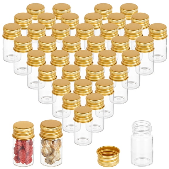 60PCS Clear Glass Vials 8ml/0.3oz Tiny Jars with Aluminum Screw Lids Glass Bottles for Wedding Favors DIY Decorations Jewelry Beads