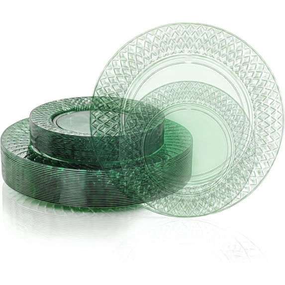 60PCS Clear Green Plastic Plates, Diamond Wedding Plates Disposable ...
