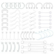 60PCS Clear Piercing Retainer Septum Retainers Nose Studs Flexible Lip Ear Nose Hoop Tongue Rings Nipple Ring Cartilage Rook Daith Earrings Plastic Industrial Piercing Jewelry Retainer