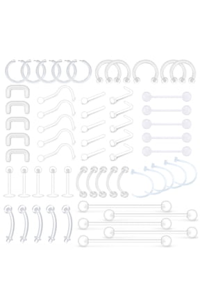 60PCS Clear Piercing Retainer Septum Retainers Nose Studs Flexible Lip Ear Nose Hoop Tongue Rings Nipple Ring Cartilage Rook Daith Earrings Plastic Industrial Piercing Jewelry Retainer