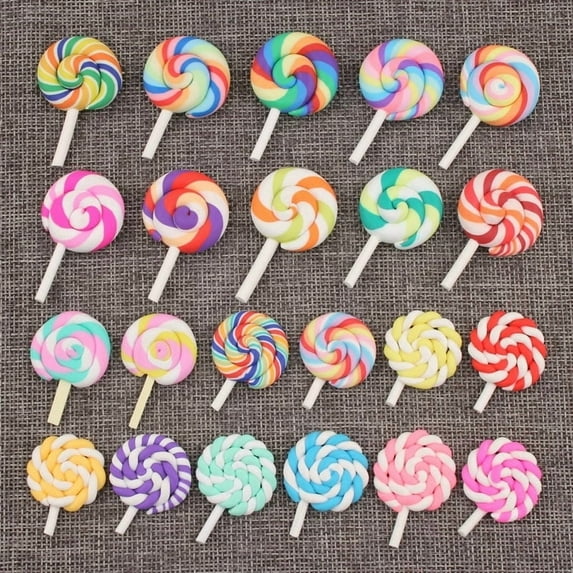 60PCS Colorful Polymer Clay Lollipops Charms Pendant Candy Pendant for Earrings Bracelets Necklaces Jewelry Making and DIY Crafts（Random color）
