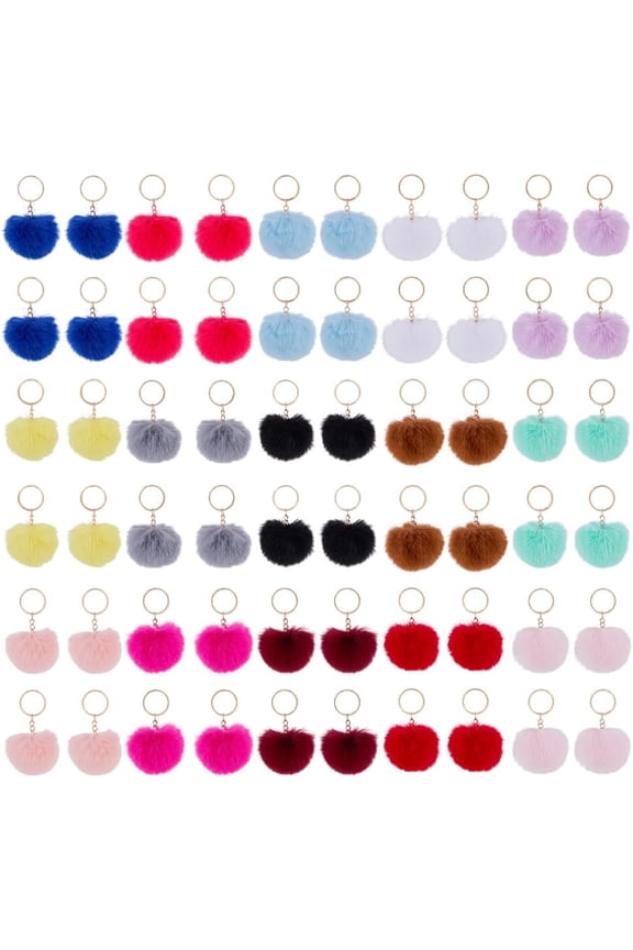 60PCS Fur Ball Keychain 15 Colors Pom Pom Keychain 2.17 Inch Diameter Durable Polyester Furry Keychain Accessories for Accessorizing Keys