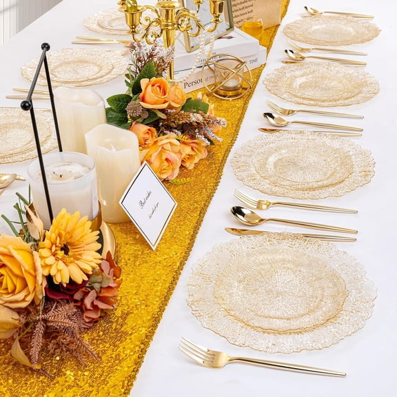 60PCS Gold Plates for Party - Gold Plastic Plate Disposable & Reusable - Gold Glitter Heavy Duty Plastic Plates for Party & Wedding Including 30 Dinner 10" & 30 Dessert Plate 7"