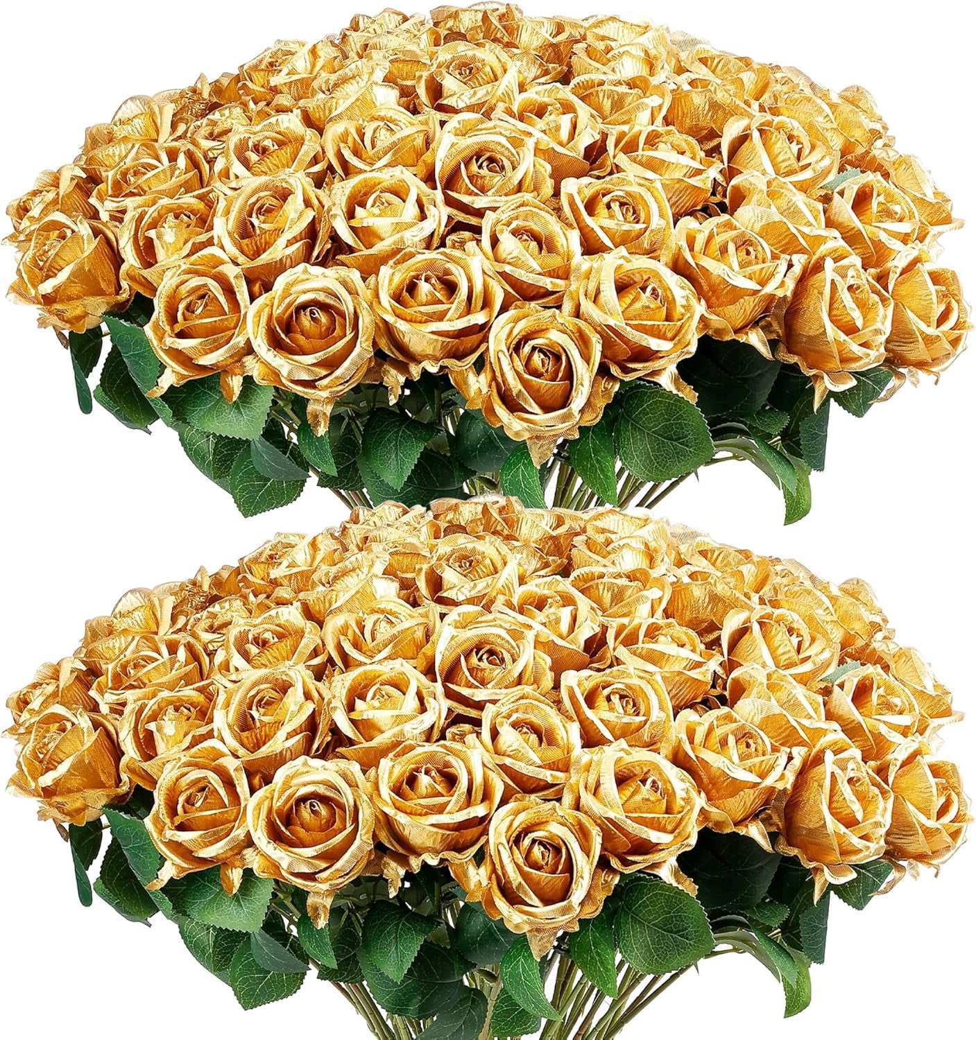 60PCS Gold Rose Artificial Flowers, Faux Silk Roses, Realistic Roses ...