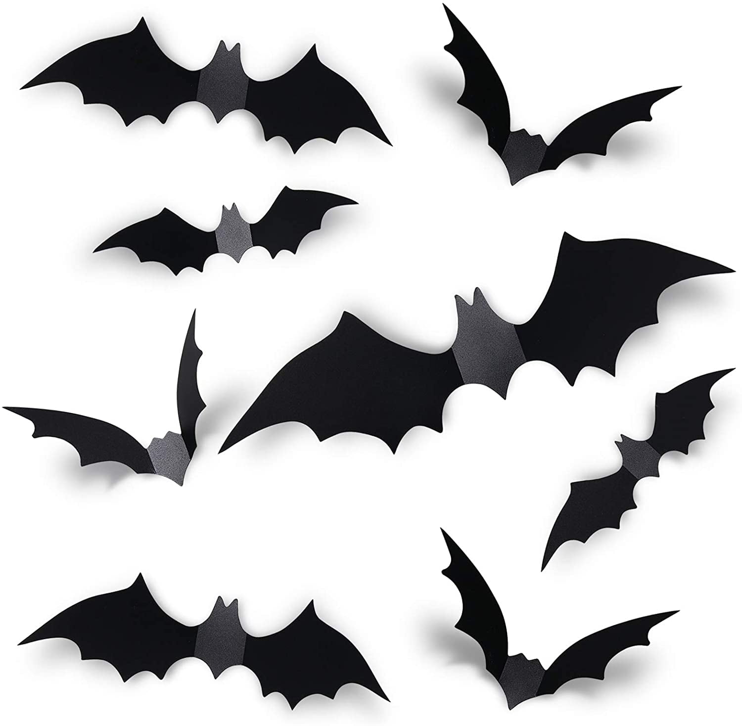 60PCS Halloween Bats Decoration, 4 Different Sizes Realistic PVC Black ...