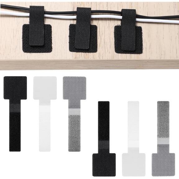 60-pack hook ring cable ties, self-adhesive cable clamps, reusable hook ring cable ties for cable management, suitable for adjustable cable organizers for home and office, gray black white