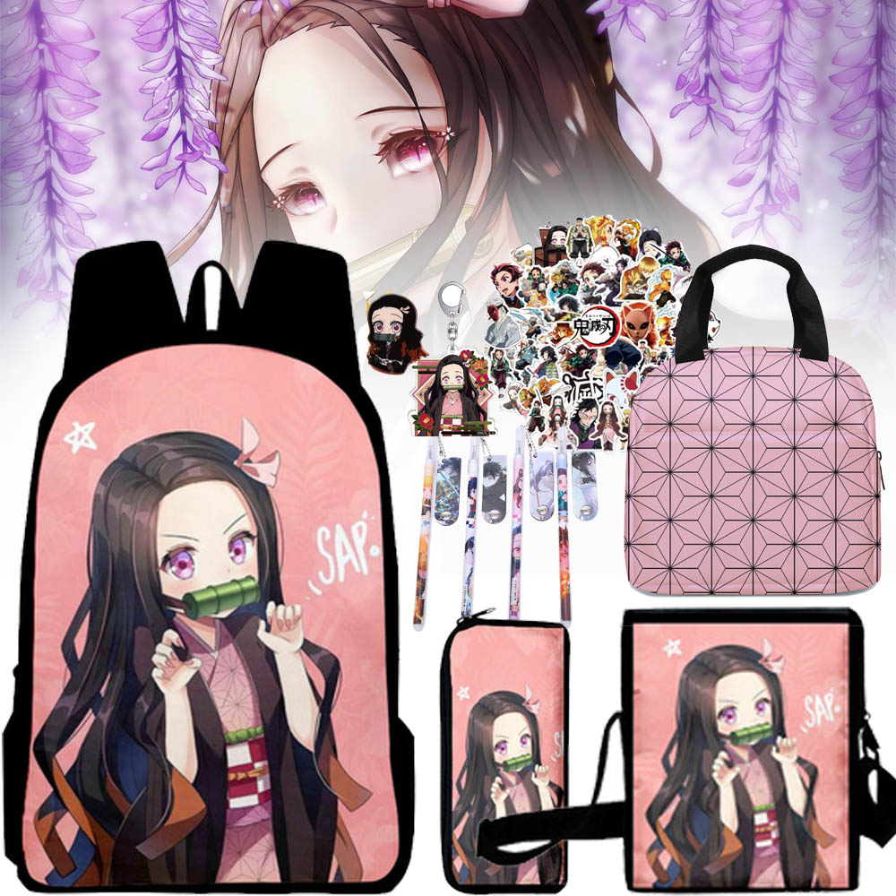Roffatide Anime Demon Slayer Rucksack Mit Tanjirou & Nezuko Print | 30,5x13x43 Cm | Für Schule & Laptop Bis 15,6"