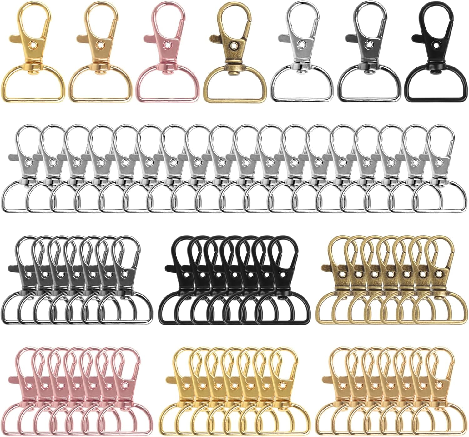 60PCS Key Chain Clip H s, Swivel Clasp H s, D Ring Clip Lanyard Hardware for Keychain Making(3/4”Inside Width)