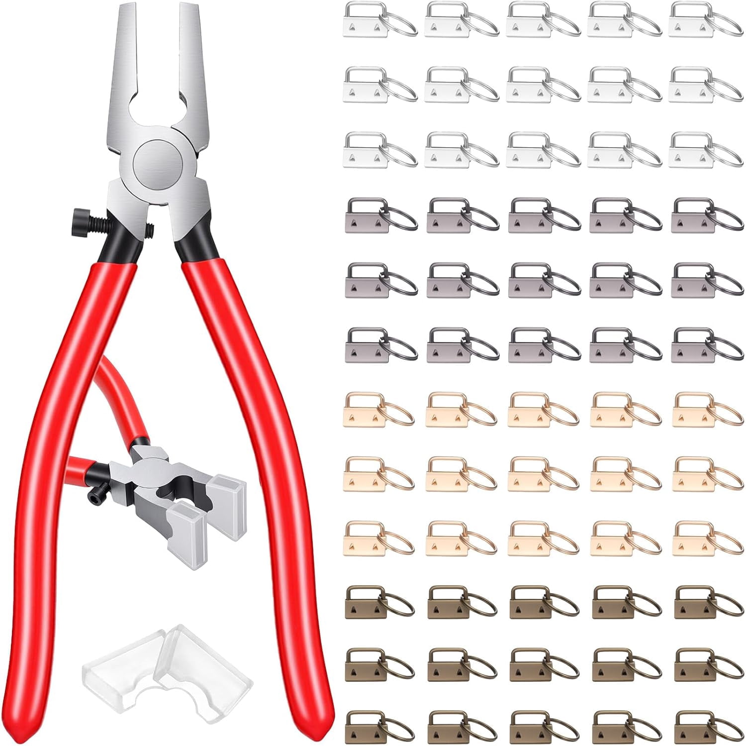 60PCS Key Fob Hardware Set, 1 Inch 4 Color Keychain Hardware with Split Ring and Plier for Wristlet Key Lanyard Clamp Hardwares Supplies, DIY Keys Chain Making Supplies Kit
