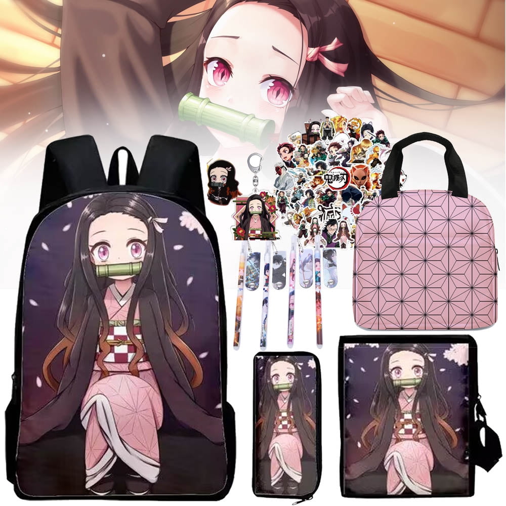 60PCS Kids Demon Slayer Kamado Nezuko Kindergarten Bag Anime Backpack ...