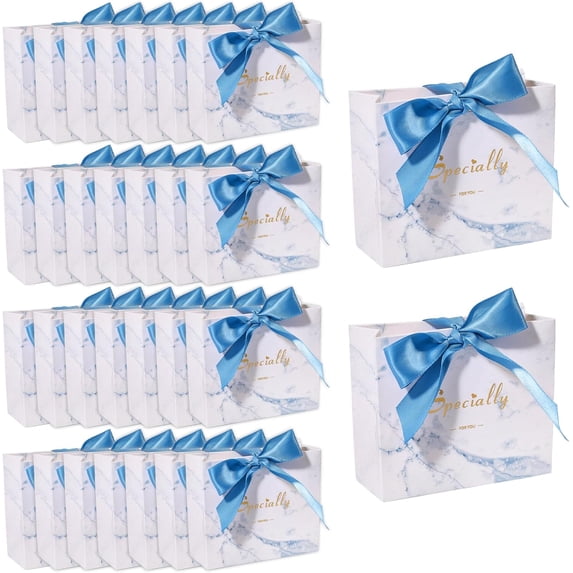 60PCS Mini Gift Bags Blue Party Gift Bags with Ribbon Candy Bags Paper Gift Bags Mini Gift Boxes Bulk Party Favour Bags for Wedding Bridal Birthday Celebrations