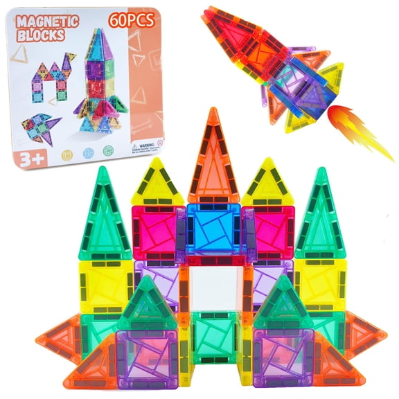 60PCS Mini Magnetic Tiles Travel Building Block Set