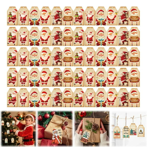 60PCS Paper Christmas Tags, Xmas Brown Tags with Jute for DIY Holiday Gift Wrap, Stamp and Label Name Cards Christmas Gift Tags Holiday Wrapping Accessories 4#