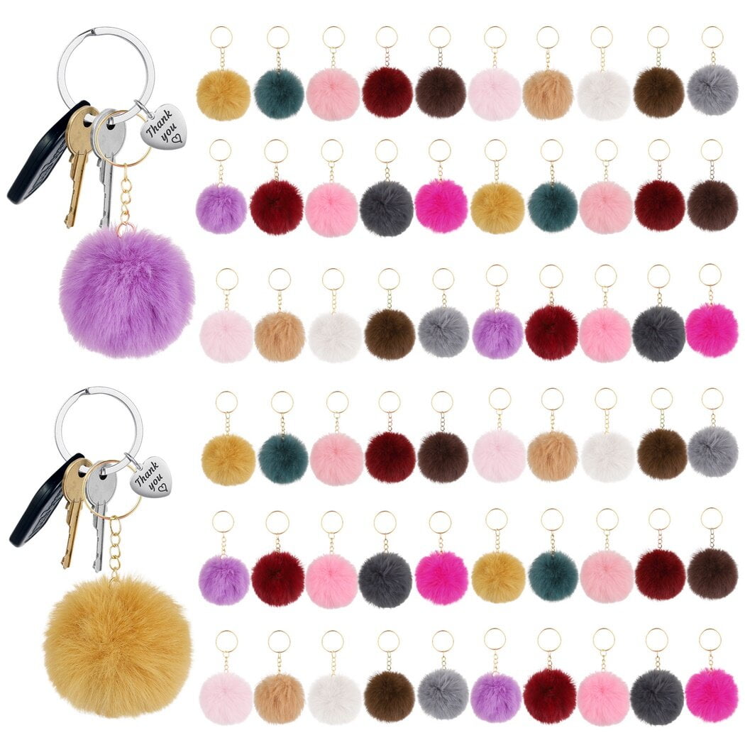 Lovely Crystal Ballet Girl Keychains Dancing Angel Fluffy Puff Ball Pendant  Fur Key Chain Car Styling Bag Jewelry Pompom Keyring (Pink) 