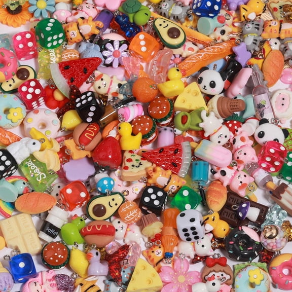 60PCS Random Assorted Resin Charms for DIY Jewelry, Mini Candy, Bear, Fruit andResin Animal Styles
