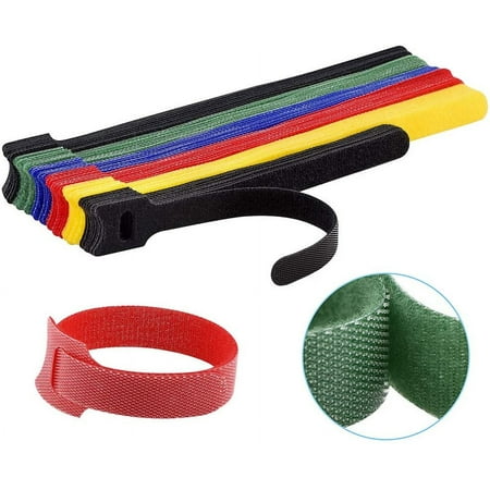 60PCS Reusable Cable Ties, 2 Size Adjustable Cable Straps 50PCS 8 Inches 10PCS 6 Inches, Cable Organizer, Cord Wrap and Hook Loop Cords Management - 5 Colors