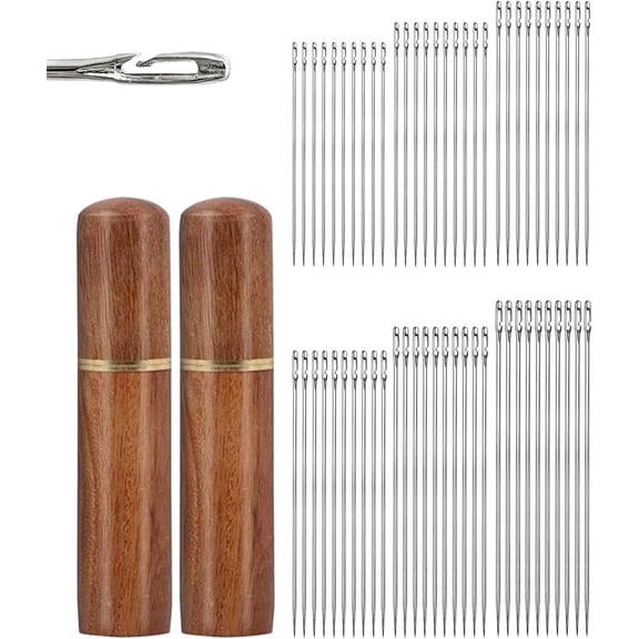 60PCS Self Threading Sewing Needles, 6 Sizes of Professional Embroidery Thread Needl, Easy Side Threading Hand Sewing Needles with Wooden Needle Case