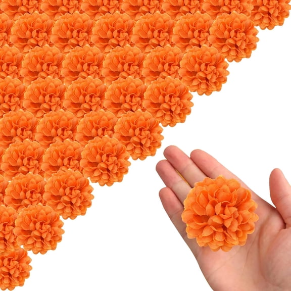 60PCS Silk Marigold Flowers, 2" Artificial Flower Heads Bulk, Multilayer DIY Wreath Decor