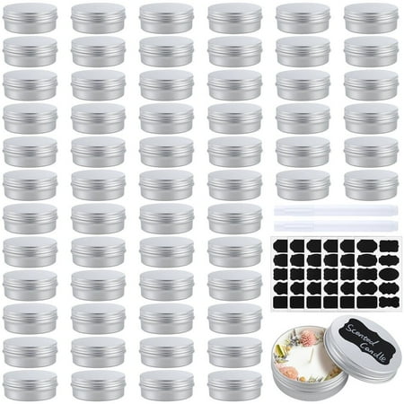 50PCS Small Aluminum Cans, 2oz Metal Round Tins, 60ml Aluminum Container with Screw Lid, DIY Candle Making Jar, Refillable Cans for Lotion Bars, Balms, Salves, Spices, Tea Leaves, Beads