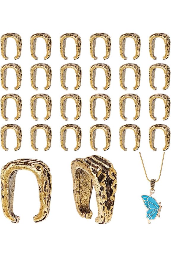 60PCS Tibetan Style Pinch Clip Bail Clasp Alloy Snap on Bails Necklace Charm Clasp Jewelry Clasps for DIY Crafting Necklace Earring Bracelet Choker