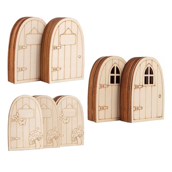 60PCS Unpainted Wooden Fairy Door Blank Garden Door Hollow Out Wood Door for DIY Christmas Craft Embellishments