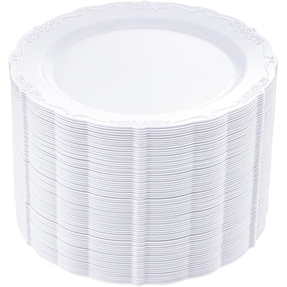 60PCS White Plastic Plates, Heavy Duty White Disposable Plates Premium 10inch Dinner Plates Hard Plastic Plates Disposable for Party Wedding Bridal Shower